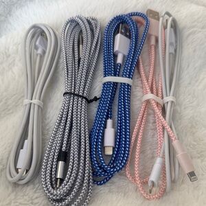 5 Braided Charging Cable Set - Gray, Blue, Pink, White